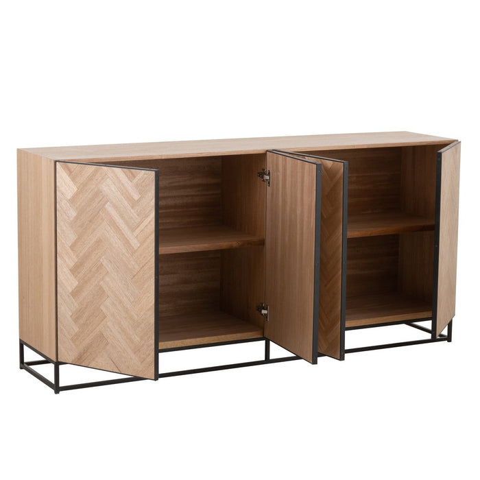 Dressoir 4-deurs Zigzag Hout/Metaal Naturel/Zwart 40x180x87 cm-Dressoirs-J-Line