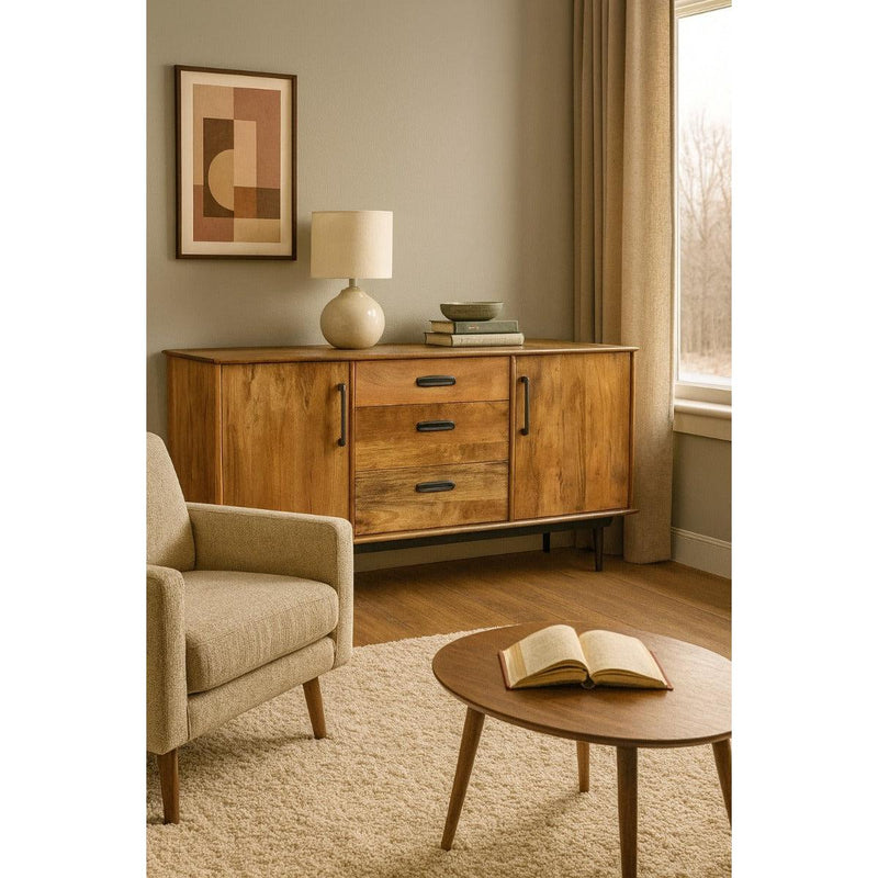 Dressoir Ayleen Mangohout Naturel hout 200x45x80 cm-Dressoirs-Livingfurn