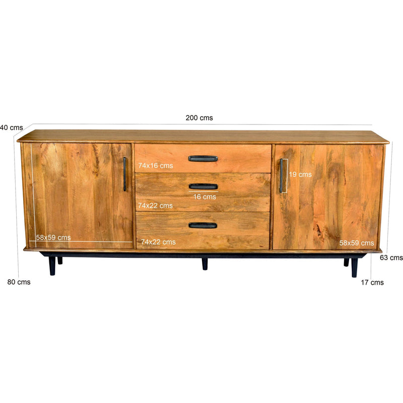 Dressoir Ayleen Mangohout Naturel hout 200x45x80 cm-Dressoirs-Livingfurn