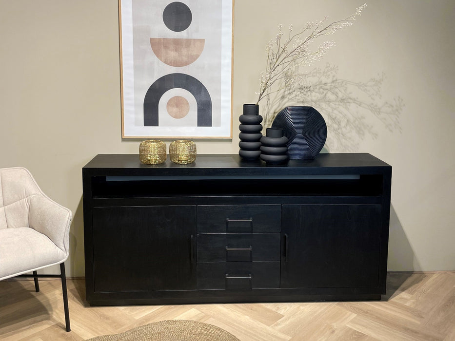 Dressoir Jaxx Mangohout Zwart 180x40 cm-Dressoirs-Livingfurn