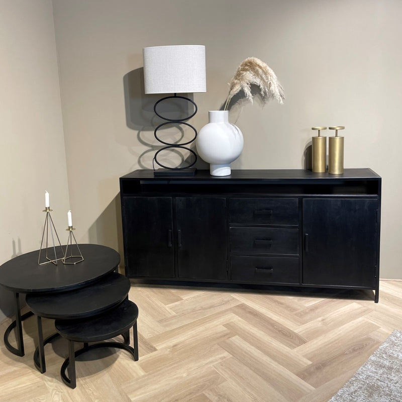 Dressoir Kala Open Mangohout Zwart 180x40x85 cm-Dressoirs-Livingfurn