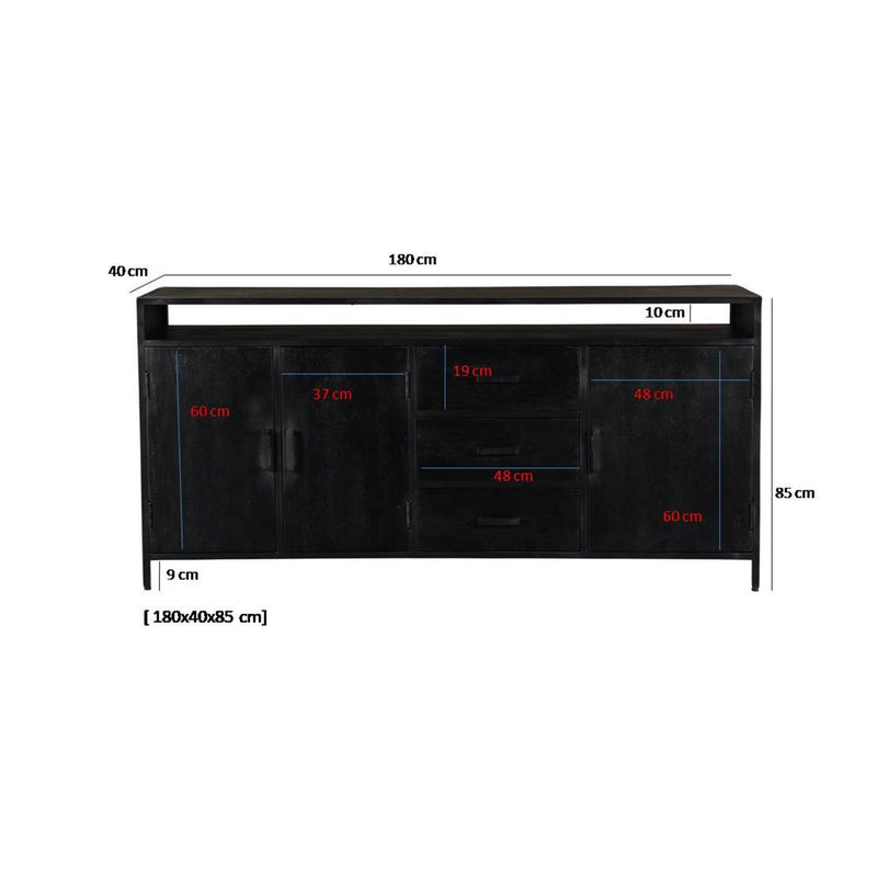 Dressoir Kala Open Mangohout Zwart 180x40x85 cm-Dressoirs-Livingfurn