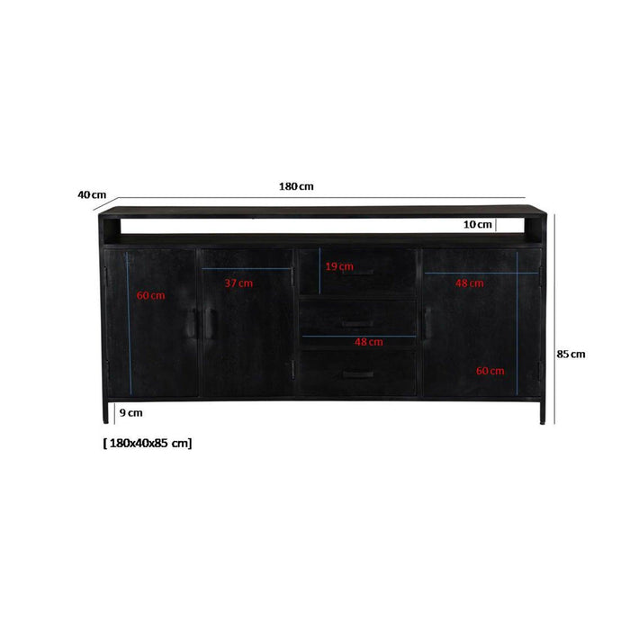 Dressoir Kala Open Mangohout Zwart 180x40x85 cm-Dressoirs-Livingfurn