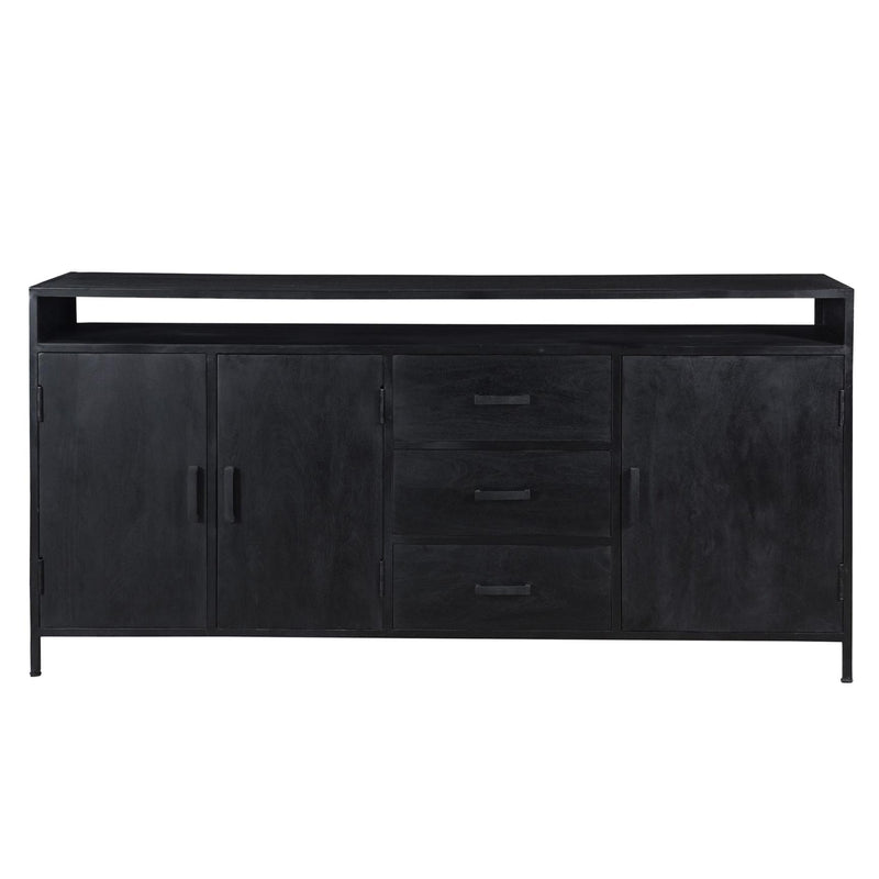 Dressoir Kala Open Mangohout Zwart 180x40x85 cm-Dressoirs-Livingfurn