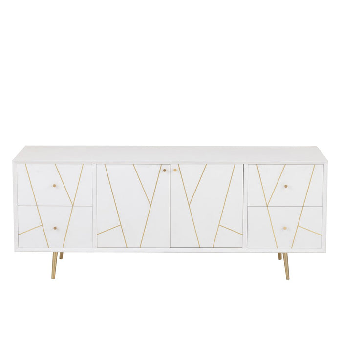 Dressoir Lines 4 Drawers 2-deurs Hout/Metaal Wit/Goud-Dressoirs-J-Line
