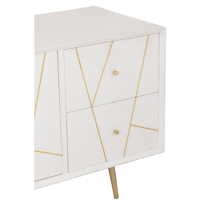 Dressoir Lines 4 Drawers 2-deurs Hout/Metaal Wit/Goud-Dressoirs-J-Line