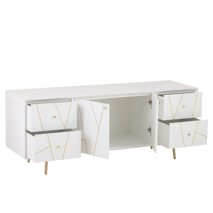Dressoir Lines 4 Drawers 2-deurs Hout/Metaal Wit/Goud-Dressoirs-J-Line