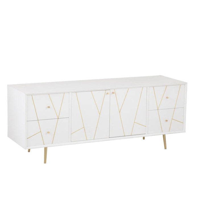 nan Dressoir Lines 4 Drawers 2-deurs Hout/Metaal Wit/Goud-Dressoirs-J-Line