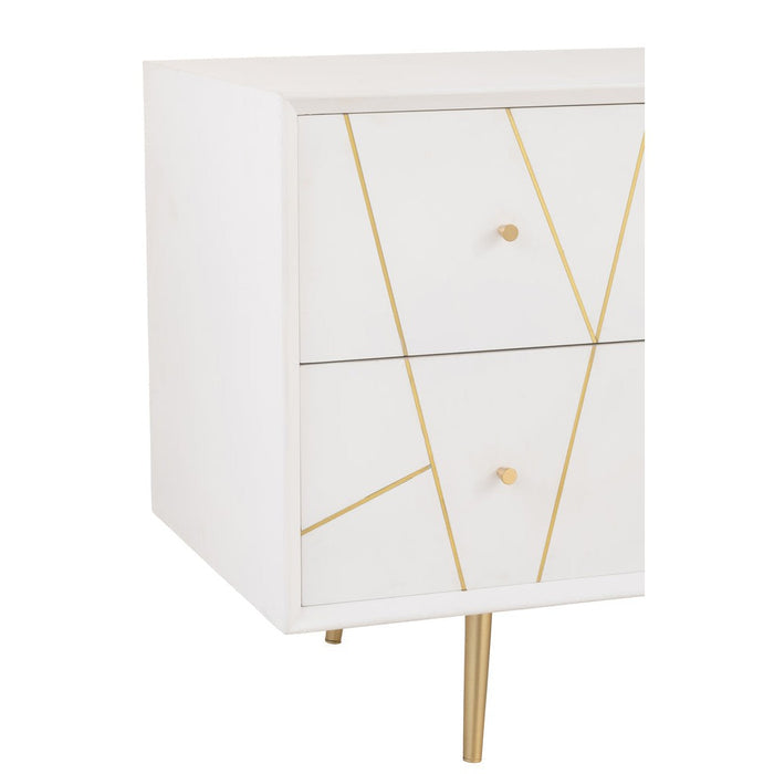 Dressoir Lines 4 Lades 2 Doors Hout | Metaal Wit | Gold-Dressoirs-J-Line