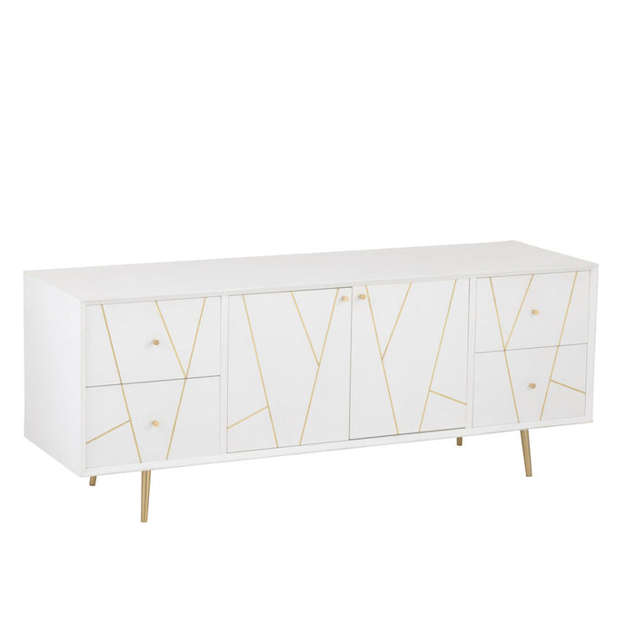 Dressoir Lines 4 Lades 2 Doors Hout | Metaal Wit | Gold-Dressoirs-J-Line