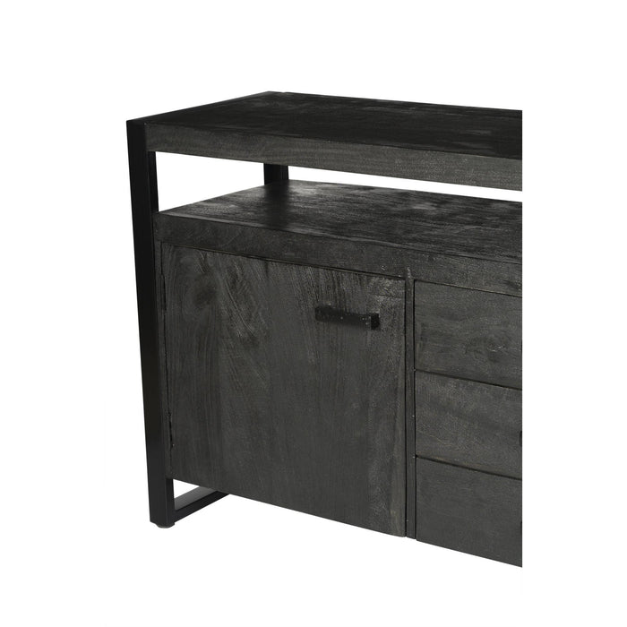 Dressoir Norris Mangohout Zwart 180x43x80 cm-Dressoirs-Livingfurn