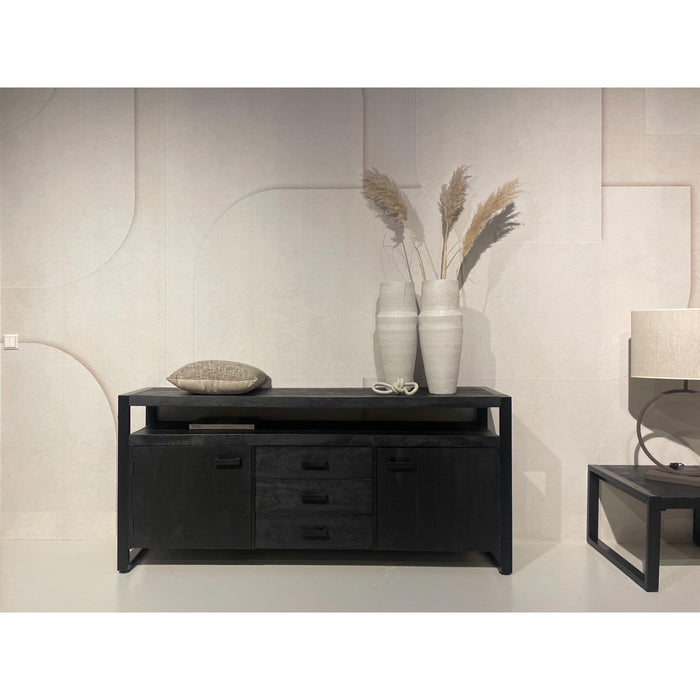 Dressoir Norris Mangohout Zwart 180x43x80 cm-Dressoirs-Livingfurn