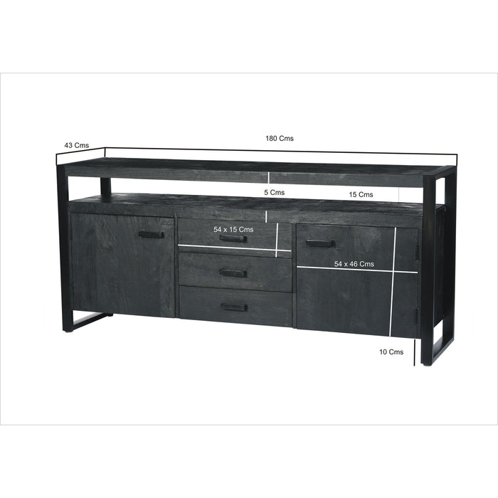 Dressoir Norris Mangohout Zwart 180x43x80 cm-Dressoirs-Livingfurn