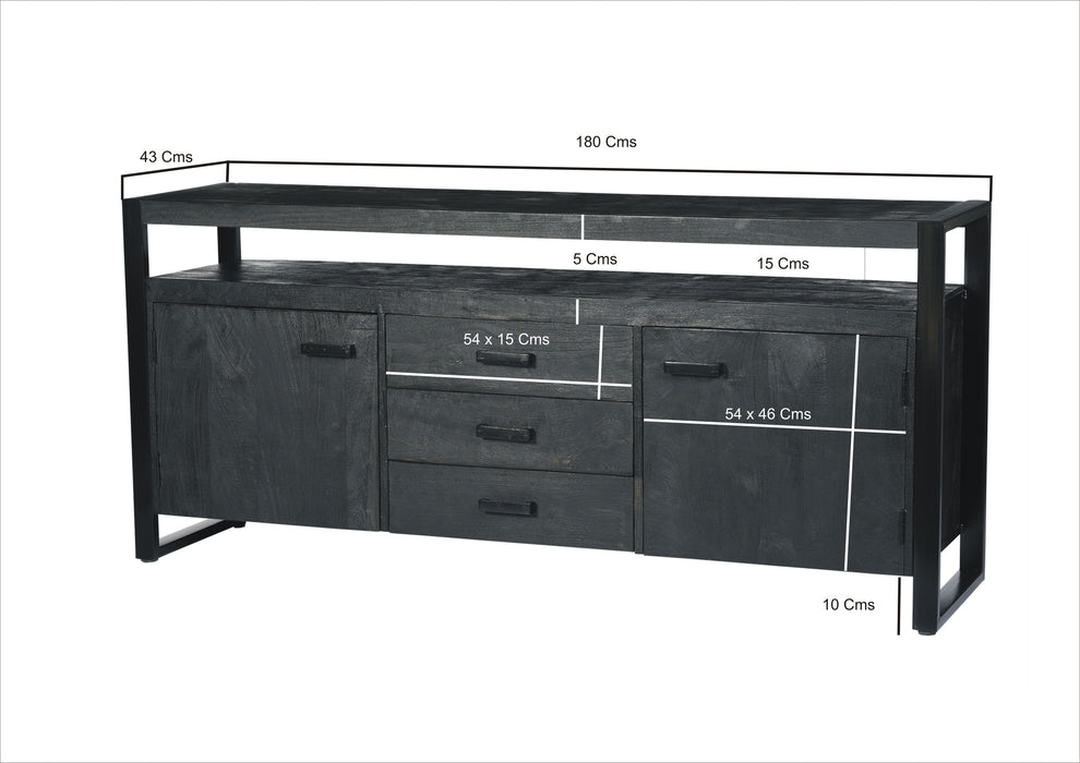 Dressoir Norris Mangohout Zwart 180x43x80 cm-Livingfurn