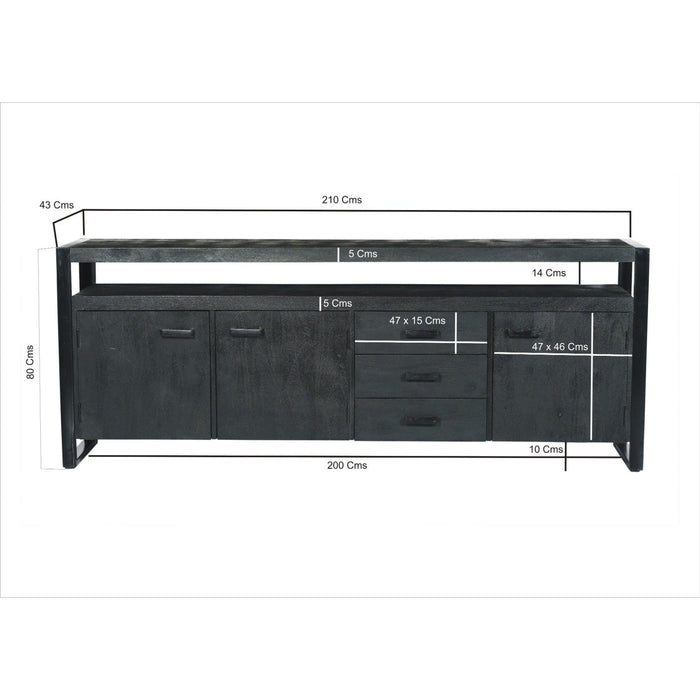 Dressoir Norris Mangohout Zwart 43x210x80 cm-Livingfurn