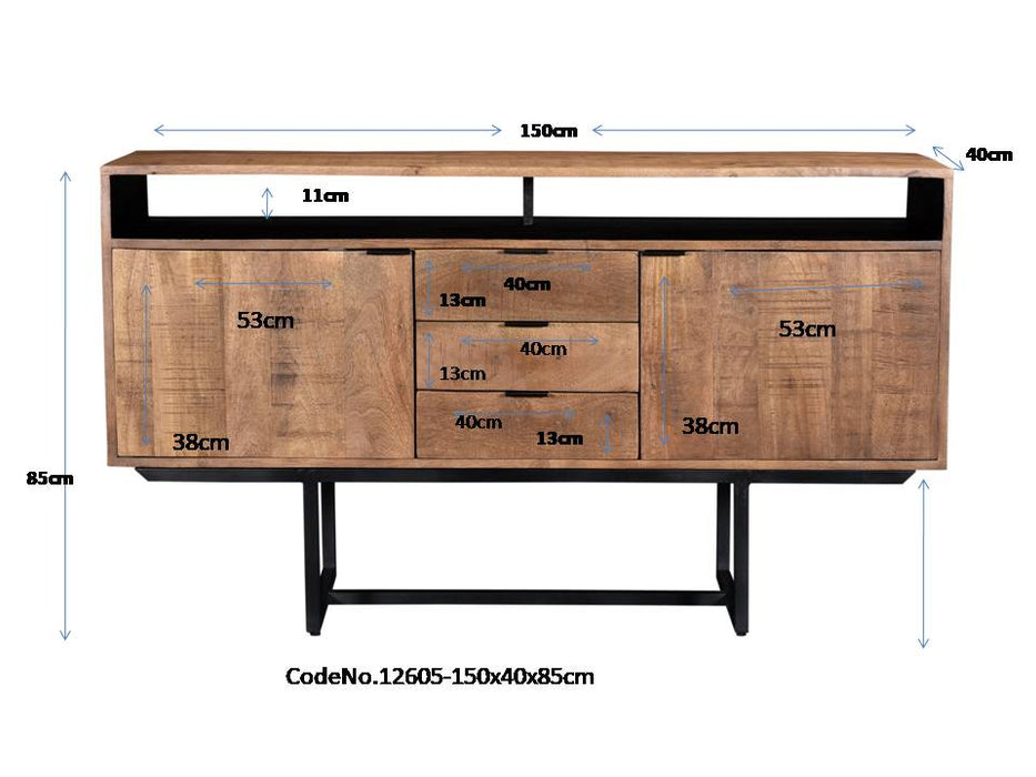 Dressoir Valdez Mangohout Naturel hout 150x40 cm-Dressoirs-Livingfurn