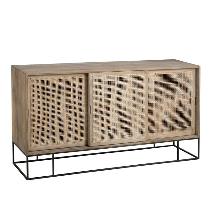 Dressoir met 3 schuifdeuren Woven Reed Mango Hout Natuurlijk-Dressoirs-J-Line