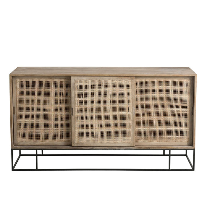 Dressoir met 3 schuifdeuren Woven Reed Mango Hout Natuurlijk-Dressoirs-J-Line