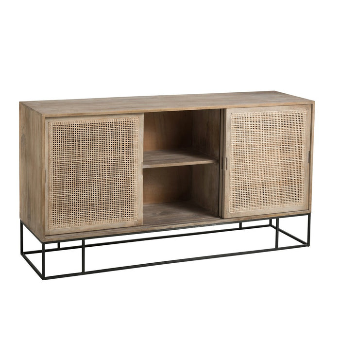 Dressoir met 3 schuifdeuren Woven Reed Mango Hout Natuurlijk-Dressoirs-J-Line