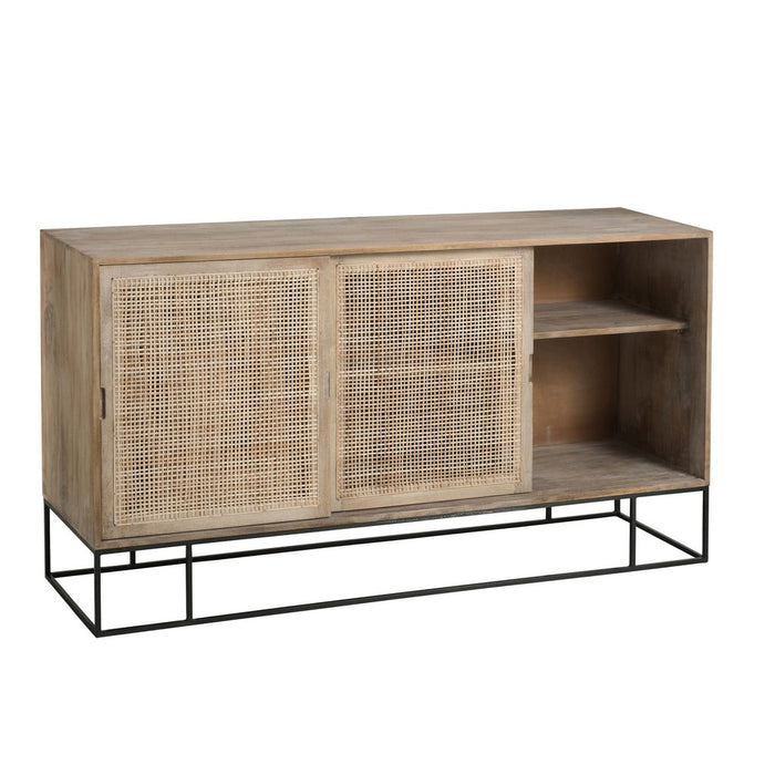 Dressoir met 3 schuifdeuren Woven Reed Mango Hout Natuurlijk-Dressoirs-J-Line