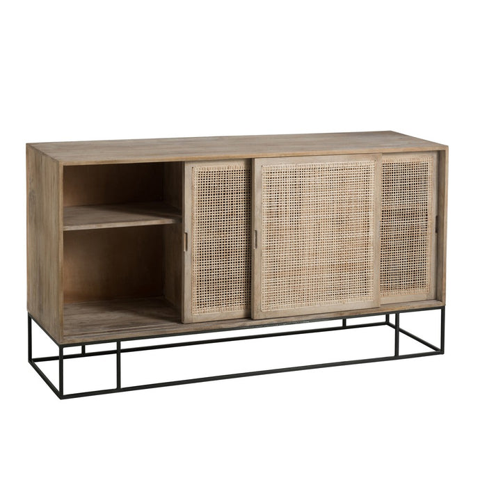 Dressoir met 3 schuifdeuren Woven Reed Mango Hout Natuurlijk-Dressoirs-J-Line