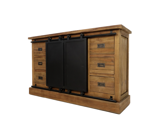 Dressoir zwartburn - 140x43x85- Naturel/zwart - Teak/metaal-Dressoirs-HSM Collection