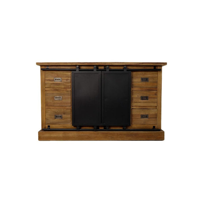 Dressoir zwartburn - 140x43x85- Naturel/zwart - Teak/metaal-Dressoirs-HSM Collection