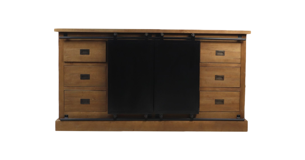 Dressoir zwartburn - 180x50x85 - Naturel/zwart - Teak/metaal-Dressoirs-HSM Collection