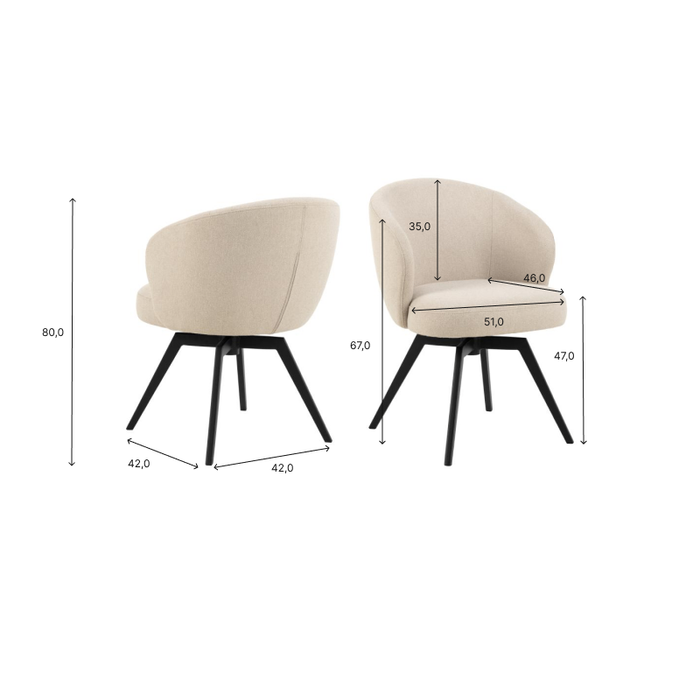 Eetkamerstoel Alma + Armleuning-80x58,5x60-Creme/Zwart-Stof/Metaal-Eetkamerstoelen-HSM Collection