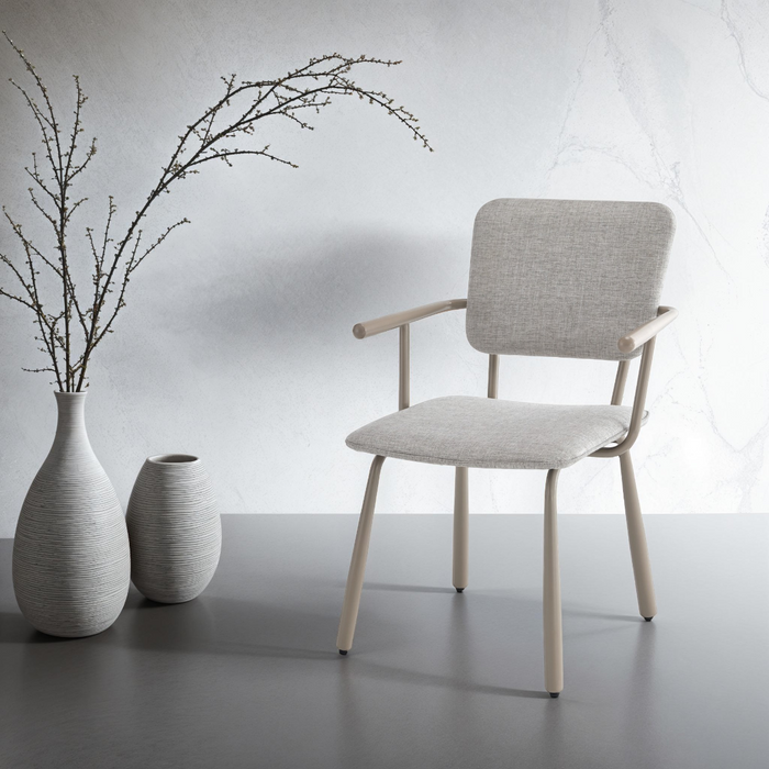 Eetkamerstoel Beige 56 cm - Stof, gecoat staal - 31440-Eetkamerstoelen-Brix