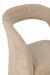 Beige eetkamerstoel van zacht textiel met een comfortabel, afgerond design.