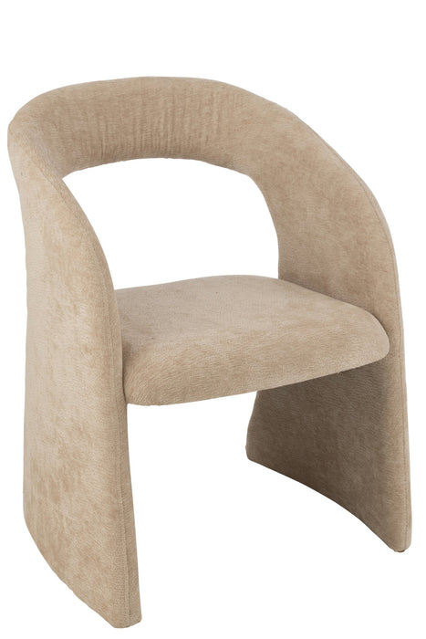 Beige eetkamerstoel van textiel met een modern, gebogen design, 66x65x86 cm.