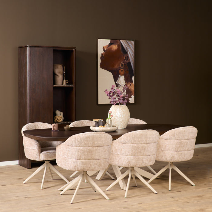 Eetkamerstoel Bella - Beige - Poot Zand - Met armleuning-Eetkamerstoelen-Starfurn