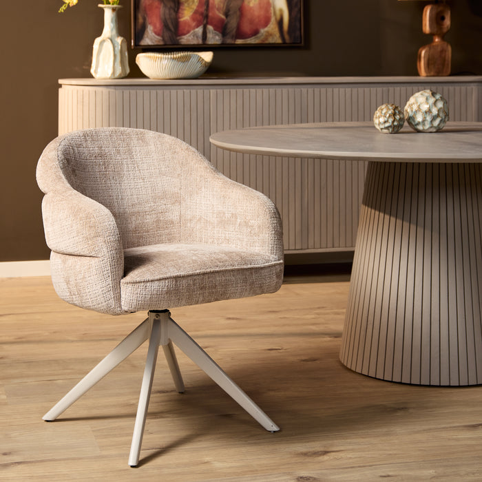 Eetkamerstoel Bella - Beige - Poot Zand - Met armleuning-Eetkamerstoelen-Starfurn