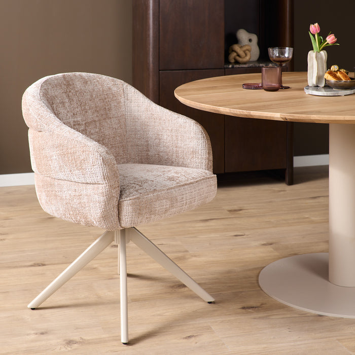 Eetkamerstoel Bella - Beige - Poot Zand - Met armleuning-Eetkamerstoelen-Starfurn