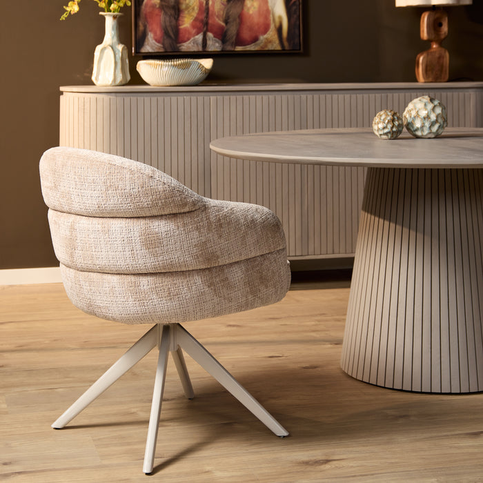 Eetkamerstoel Bella - Beige - Poot Zand - Met armleuning-Eetkamerstoelen-Starfurn