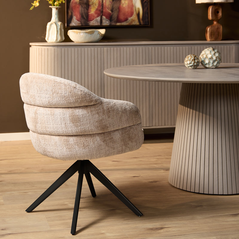 Eetkamerstoel Bella Beige Poot Zwart Met armleuning 64x65x83 cm-Eetkamerstoelen-Starfurn