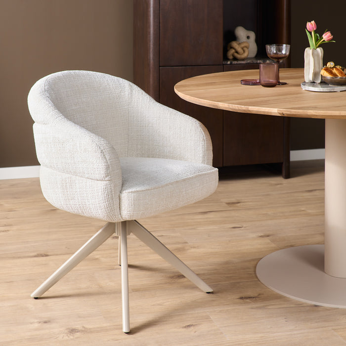 Eetkamerstoel Bella - Off Wit - Poot Zand - Met armleuning-Eetkamerstoelen-Starfurn