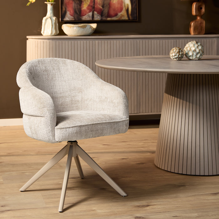Eetkamerstoel Bella - Off Wit - Poot Zand - Met armleuning-Eetkamerstoelen-Starfurn