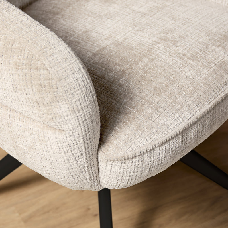 Eetkamerstoel Bella Off Wit Poot Zwart Met armleuning 64x65x83 cm-Eetkamerstoelen-Starfurn