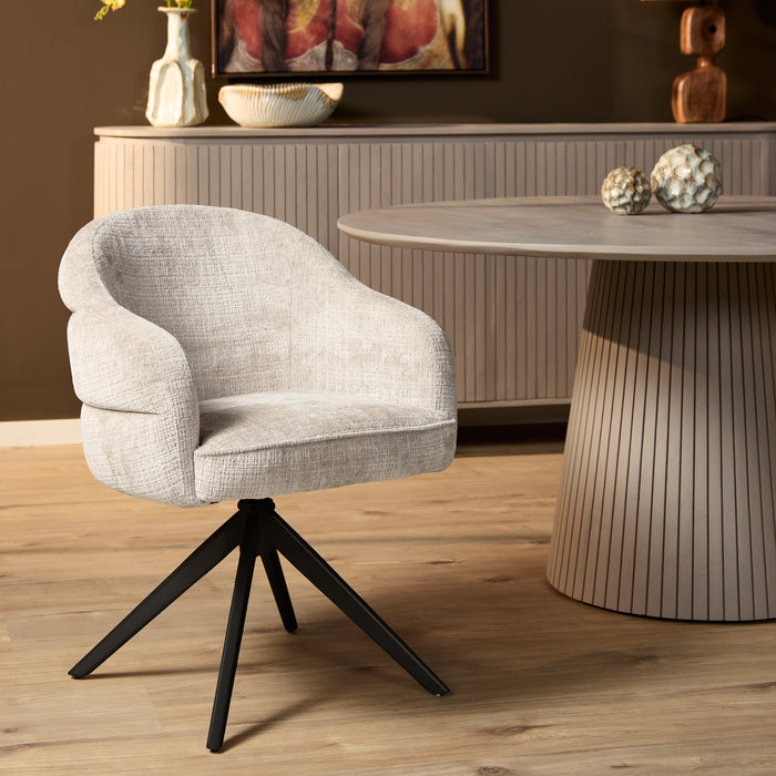 Eetkamerstoel Bella - Off Wit - Poot Zwart - Met armleuning-Eetkamerstoelen-Starfurn