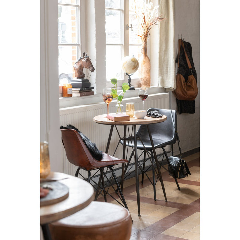 Eetkamerstoel Bruin Leer 49 cm 49x46x79 cm-Eetkamerstoelen-J-Line