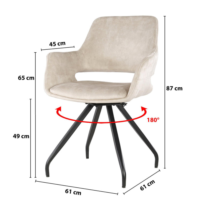 Eetkamerstoel Capp Beige Fluweel Draaibaar 61 cm 61x61x88 cm-Eetkamerstoelen-Livingfurn