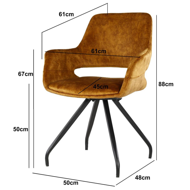 Eetkamerstoel Capp Oker Fluweel Draaibaar 61 cm-Eetkamerstoelen-Livingfurn