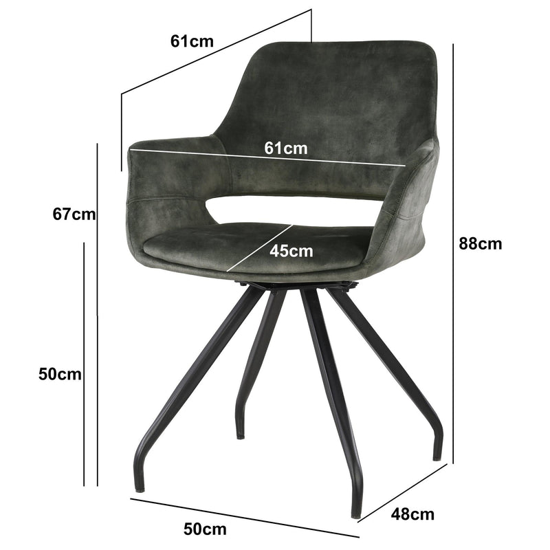 Eetkamerstoel Capp Olijfgroen Fluweel Draaibaar 61 cm-Eetkamerstoelen-Livingfurn
