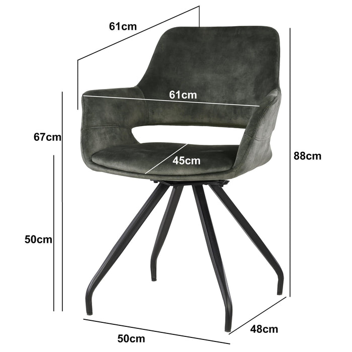 Eetkamerstoel Capp Olijfgroen Fluweel Draaibaar 61 cm-Eetkamerstoelen-Livingfurn