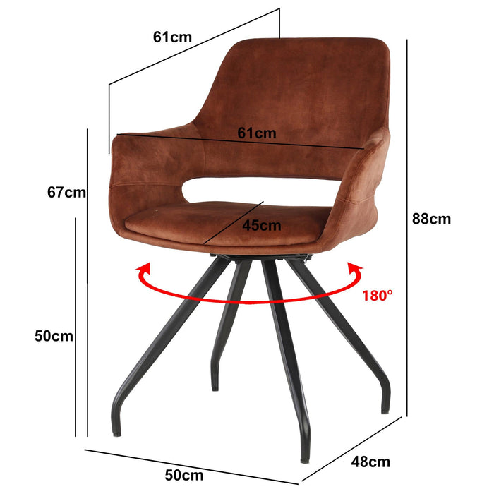 Eetkamerstoel Capp Roestbruin Fluweel Draaibaar 61 cm-Eetkamerstoelen-Livingfurn