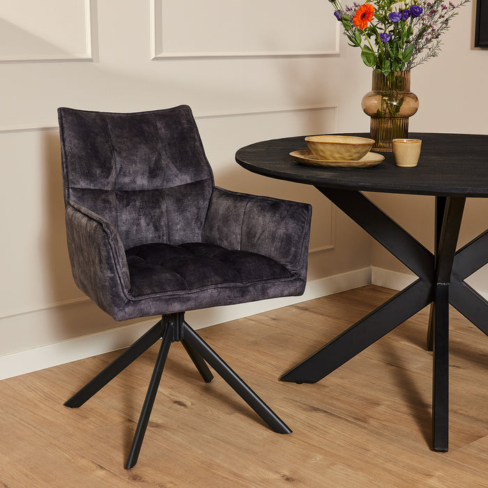 Eetkamerstoel Dani | Velvet Antraciet | Draaibaar-Eetkamerstoelen-Starfurn