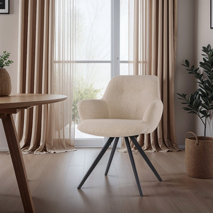Eetkamerstoel Doreen Bouclé Beige Draaibaar 61 cm-Eetkamerstoelen-Livingfurn