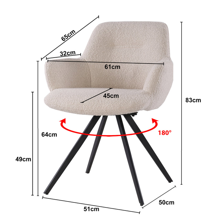 Eetkamerstoel Doreen Bouclé Beige Draaibaar 61 cm-Eetkamerstoelen-Livingfurn